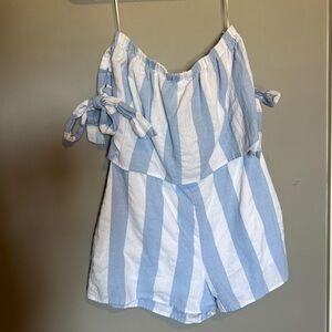 HYFVE Light Blue and White Striped Romper Size Large